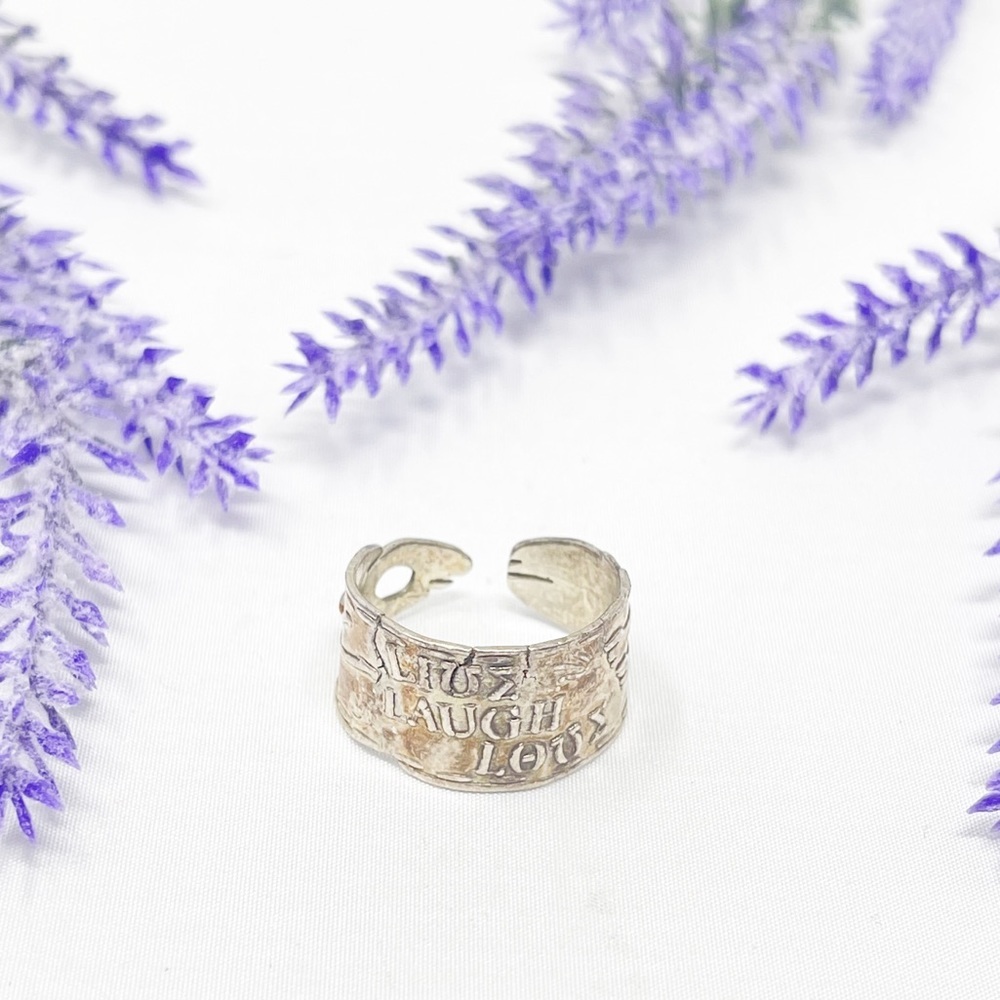 Hand Crafted Old English Sterling Silver Live Laugh Love Message Ring